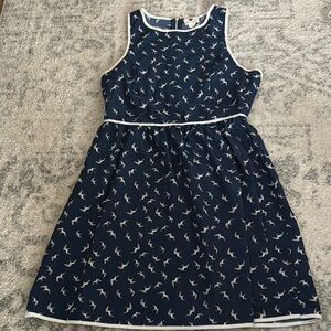 Navy Blue Dress with Bird Print
